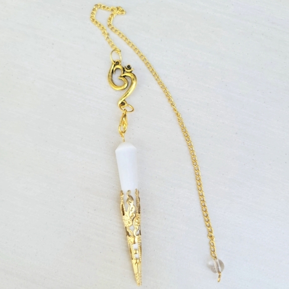 14K Gold-Dipped Selenite Pendulum Spiritual Clarity Crown Chakra Activation NWT - Picture 1 of 9